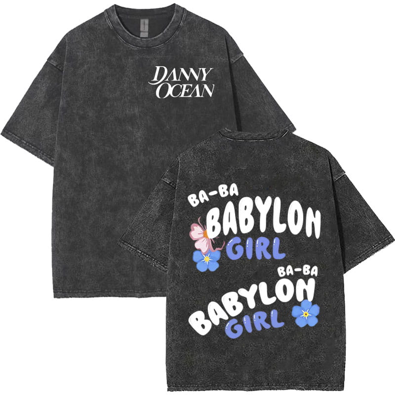 Rapper Danny Ocean Harajuku Letters Print Merch Vintage Washed T-Shirt Mens Hip Hop Crewneck Casual Y2K Tshirts Unisex Teenagers