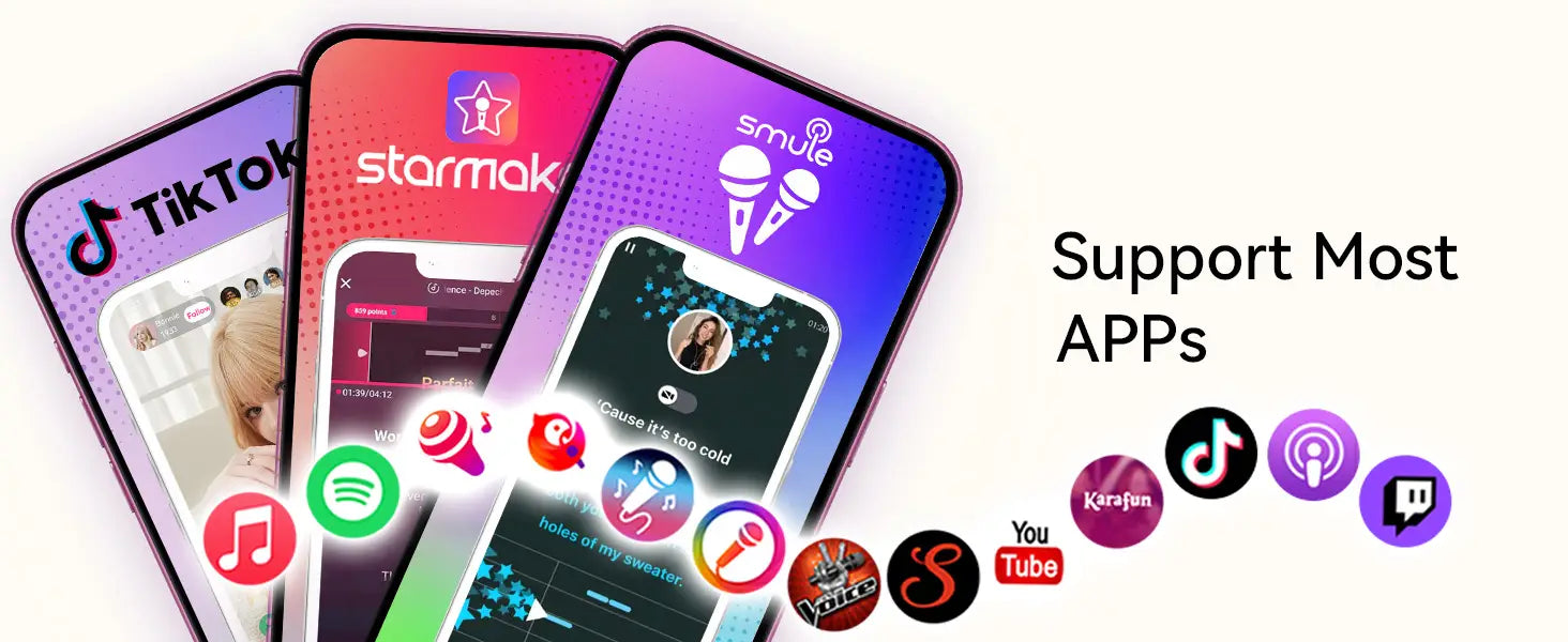 Sing & Record microphone with Earphone Feedback karaoke Mic Works with Spotify Smule YouTube,Apple Music TJ karaoke,Stingray