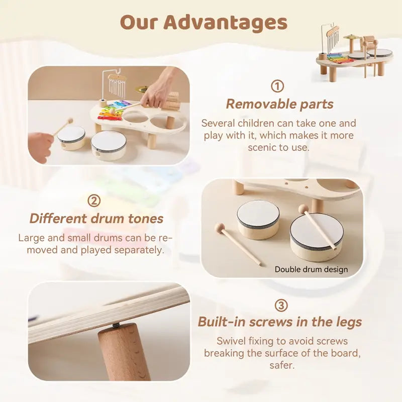 Baby Educational Toys Wooden Aeolian Bells Montessori Children’s Musical Toys Xylophone Newborn Birthday Gifts Music Table Toys