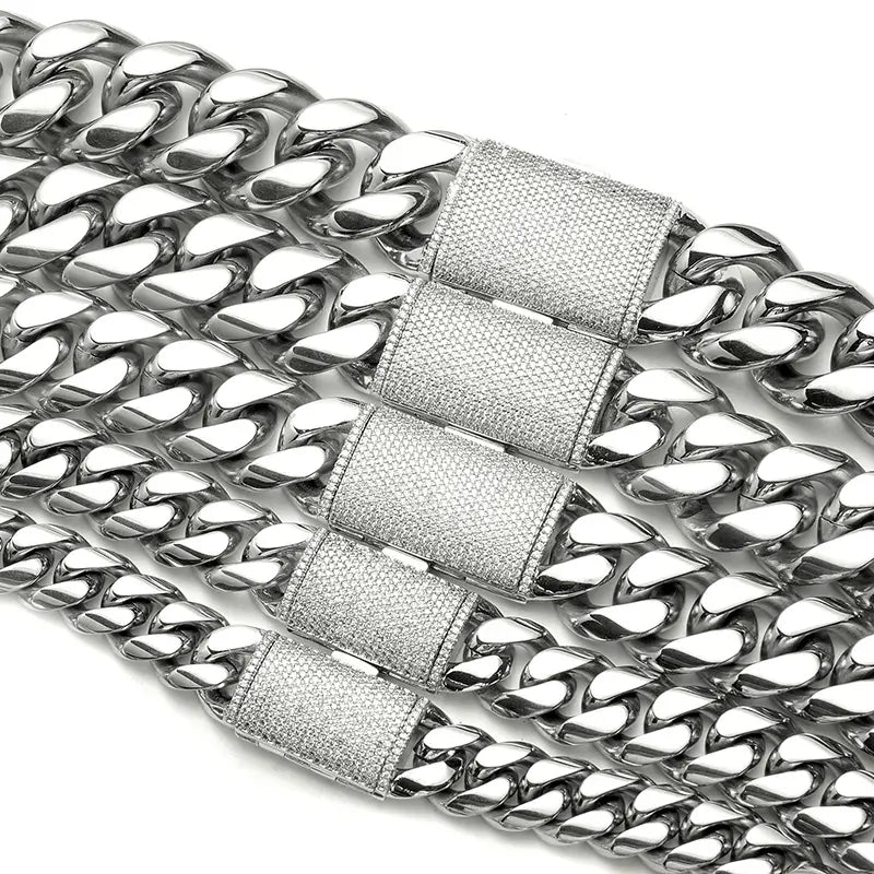12/14/18/20/22mm Big Heavy Solid Stainless Steel Cuban Miami Link Chain Necklaces for Men Hip Hop Bling Iced out Rapper Jewelry