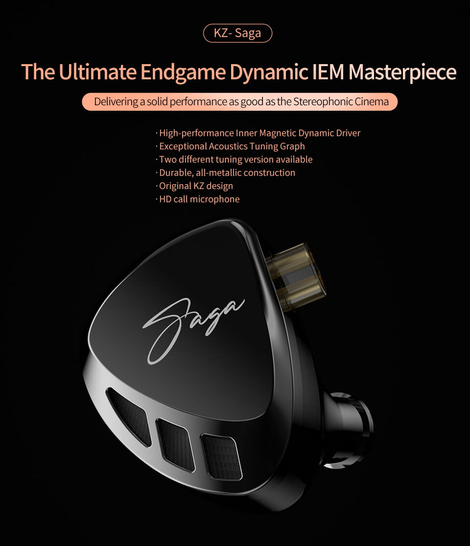 KZ Saga In Ear Earphones Two Different Tuning Music Headphones HiFi Stereo Bass Earbuds Sport Gaming Headset 2PINS Cable