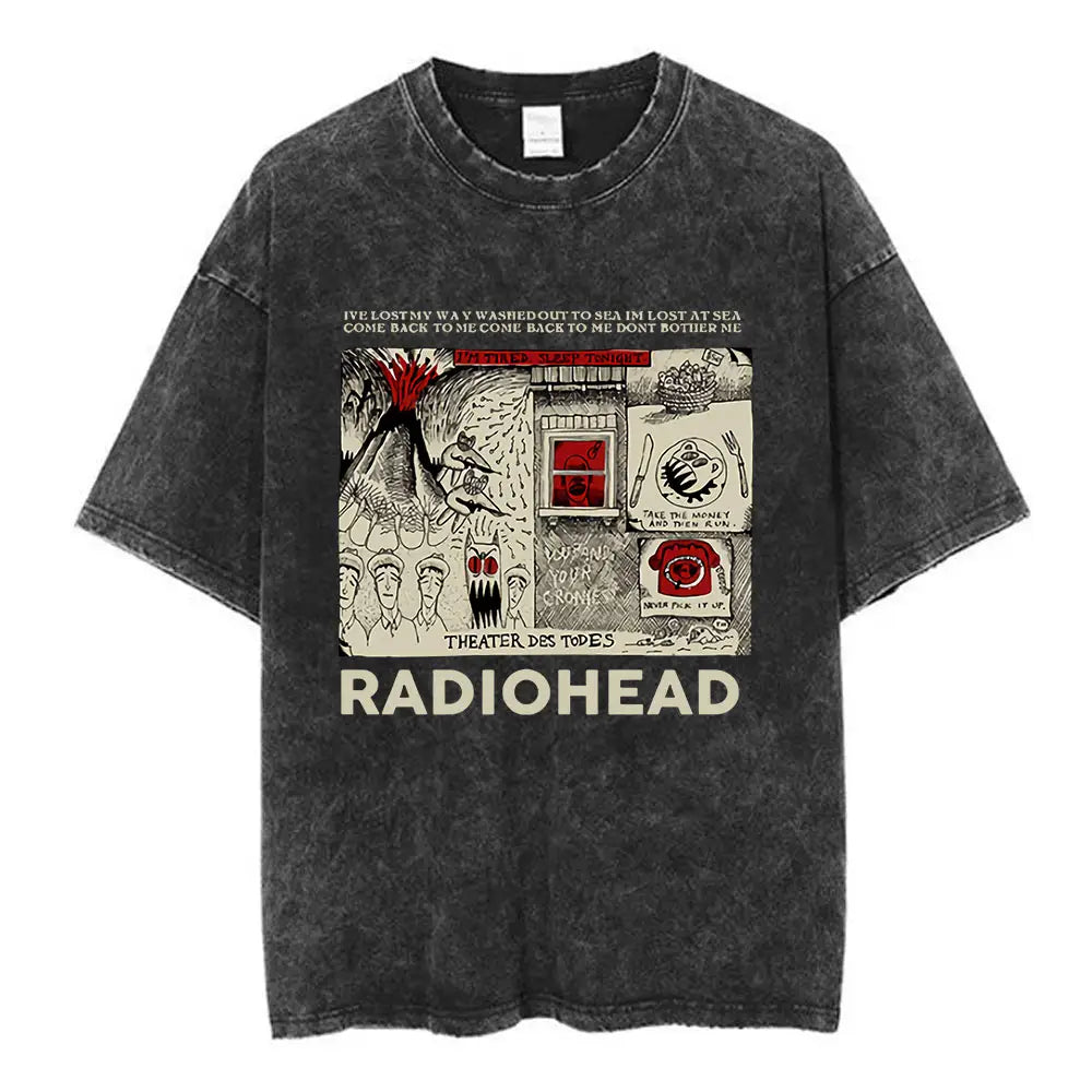 Rock Band Hip-Hop Retro T-Shirt Radiohead Hip-Hop Music Short Sleeve Fashion Summer Loose T-Shirt Basic Top