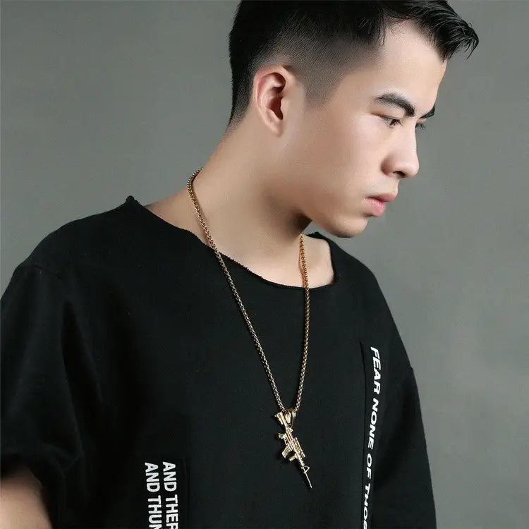 Hip Hop Iced Out M4 Gun Necklace - Gold Silver Alloy Pendant Chain for Rapper Men Streetwear Jewelry