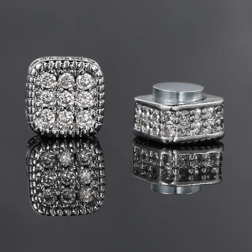 Hip Hop Punk Strong Magnetic Ear Clip For Men Iced Out Zircon Silver Color Fake Piercing Magnet Earrings Women Gifts OHE127-5