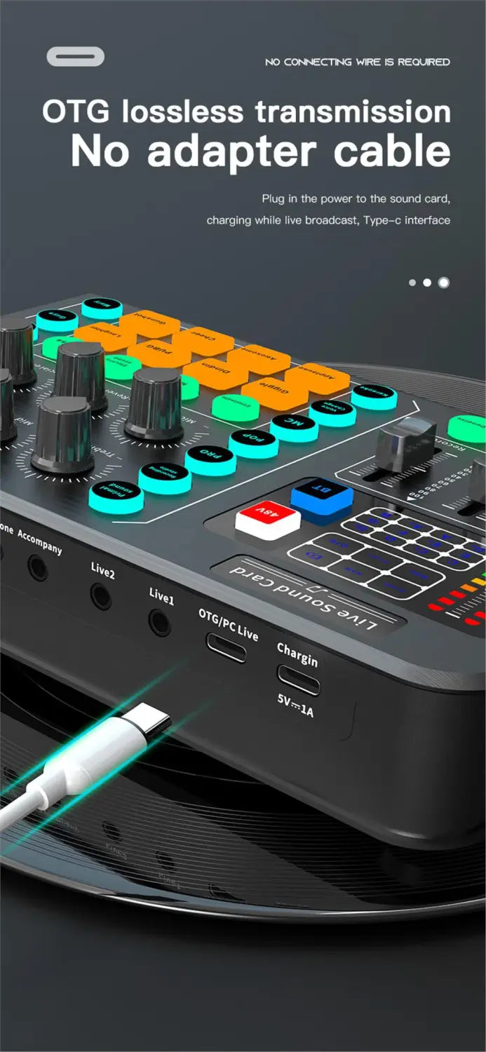 M6 Sound Card Audio Mixer for Live Broadcast Karaoke Live Broadcast Equipment for Game Singing Voice Podcast Live Streaming
