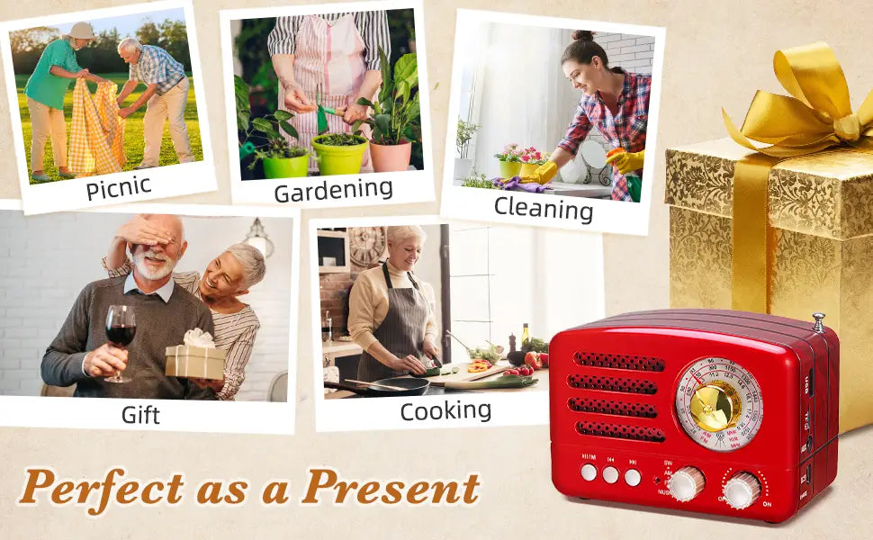 PRUNUS J-160 Classical Retro FM AM Desktop Radio Receiver Rechargeable Portable MP3 Radios Stereo 3W Bluetooth Speaker AUX USB