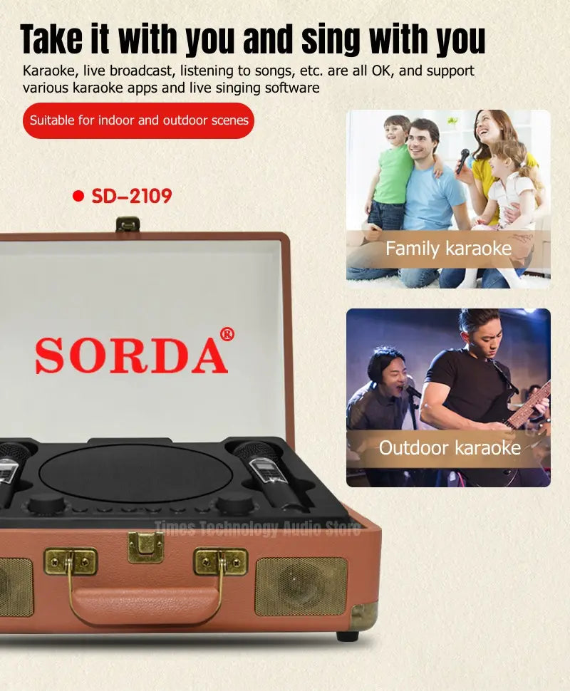 Retro High-quality Bluetooth Speaker Wireless Portable Home Theater KTV Outdoor Suitcase Karaoke Microphone Speakers SD2109