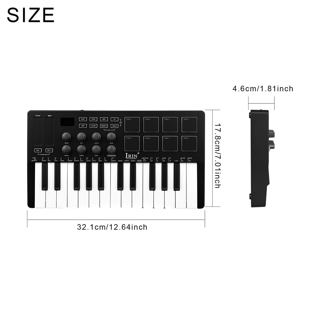 IRIN SMK-25 25 Keys MIDI Keyboard Controller 8 RGB Backlit Drum Pads Rechargeable USB Keyboard Strike Pad for Music Production