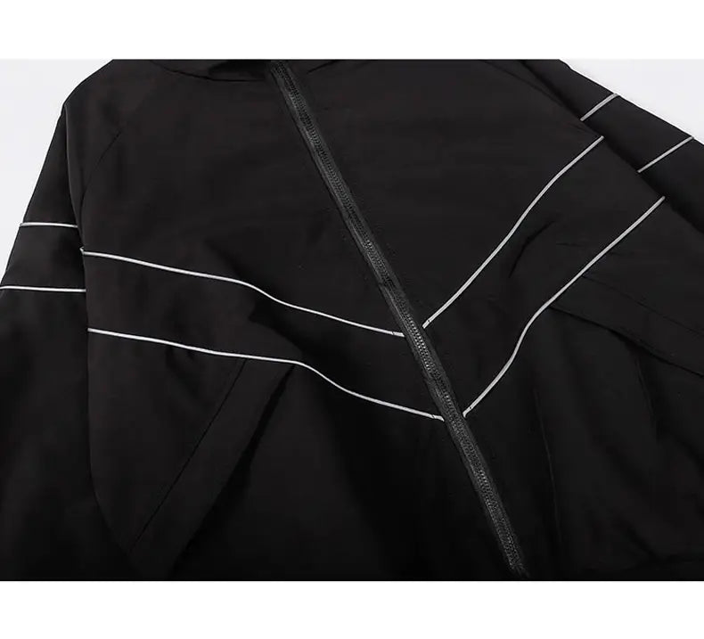 Reflective Striped Jacket Windbreaker Coat 2024 Men Hip Hop Streetwear Zipper Up Jacket Harajuku Thin Coats Sports Black Blue