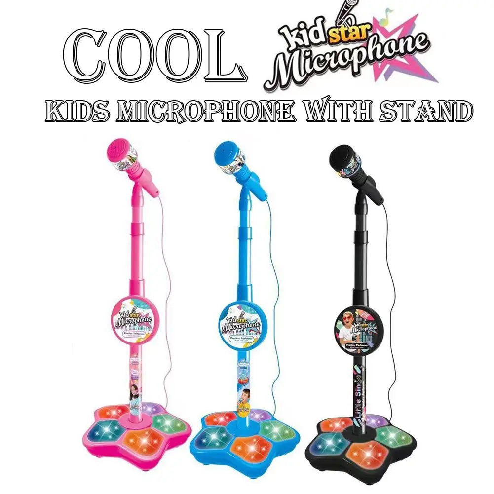 Kids Microphone with Adjustable Stand Toddler Microphone Stand with Music&Light Gift Music Instrument Toys Singing Microphone