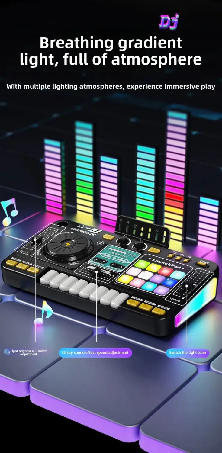 Kid DJ Mixer Controller Toy with Microphone Electronic Piano Keyboard Musical Instrument Kid Learning Educational Birthday Gifts
