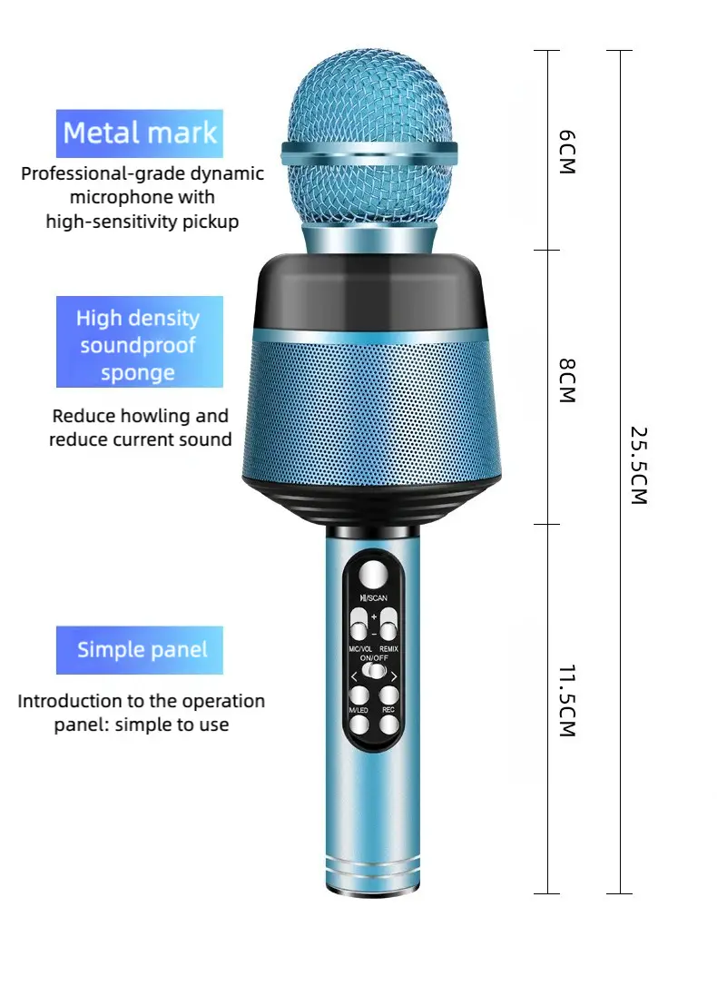 Wireless Bluetooth Karaoke Microphone 5-in-1 Portable Handheld Mic Speaker with Dynamic Lights Karaoke Microphone for Adults