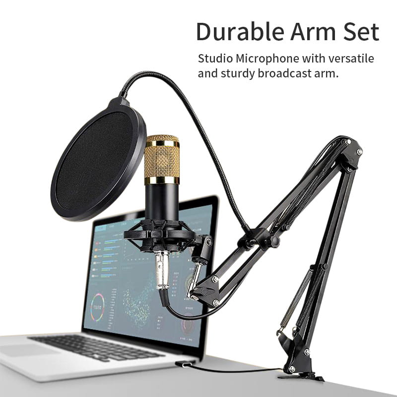 New BM800 Microphone Kits with Live Sound Card(Optional),Suspension Scissor Arm,Shock Mount and Pop Filter for Studio Recording