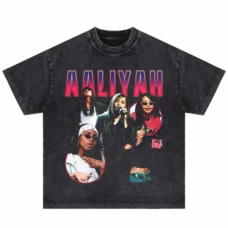 Hip Hop Vintage T-Shirt Aaliyahs Baby Girl Purple Bootleg Print T Shirts Harajuku Streetwear Summer Casual Loose Tops Unisex
