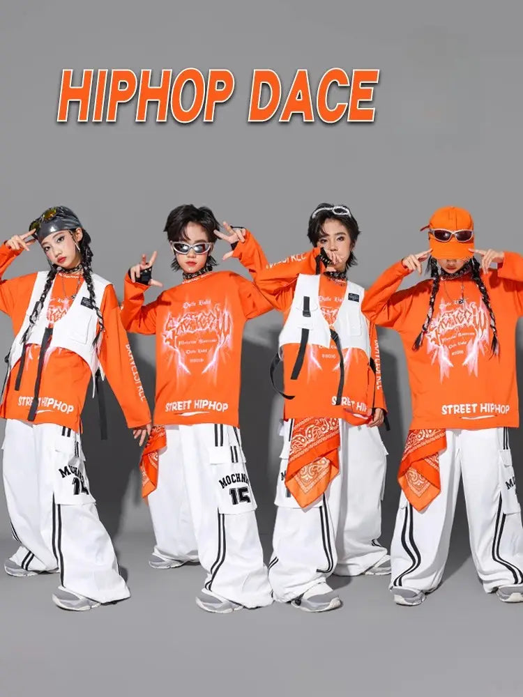 Hip Hop Boys Cool Graffiti Sweatshirt Vest Street Dance Cargo Pants Girls K-pop Jazz Costume Children Clothes Set Kid Streetwear