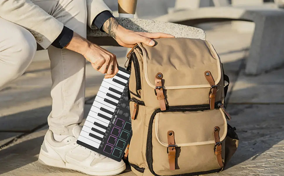 M-VAVE SMK-25 MIDI Keyboard Controller With 25 Velocity Sensitive Keys 8 Backlit Drum Pads Wireless Piano Keyboard