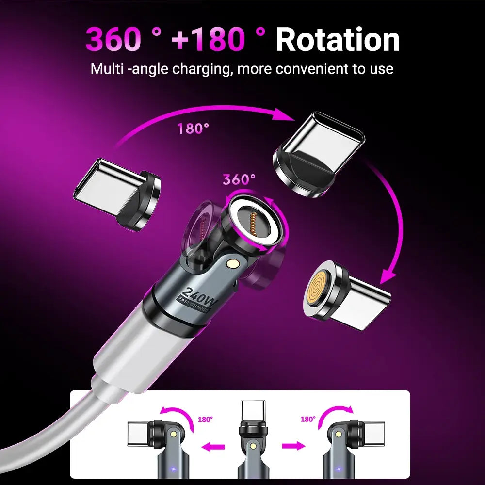AUFU 9Pin Magnetic USB C OTG Adapter 540 Degree PD3.1 240W Fast Charging Type C Magnet Converter For iPhone 15 16 Laptop Xiaomi