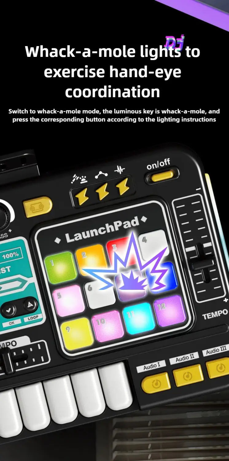 Kid DJ Mixer Controller Toy with Microphone Electronic Piano Keyboard Musical Instrument Kid Learning Educational Birthday Gifts