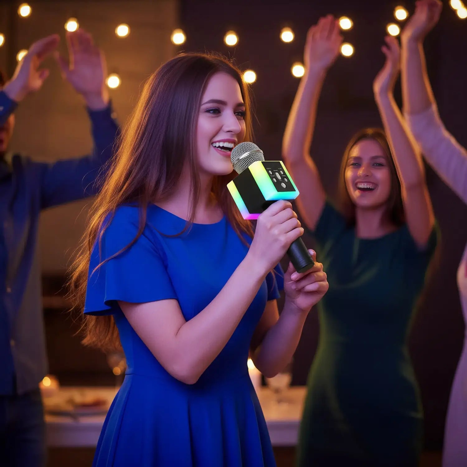 Wireless Bluetooth Karaoke Microphone Speaker Portable KTV System Support TF Card/USB/FM Radio/4 Voice Change/LED Lights