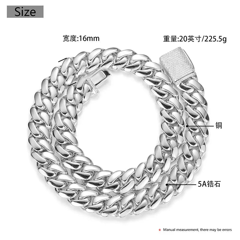 12-20mm wide Hip Hop Bling Iced Out Round Cuban Miami Link Chain Necklaces for Men Rapper Jewelry Gold Silver Color