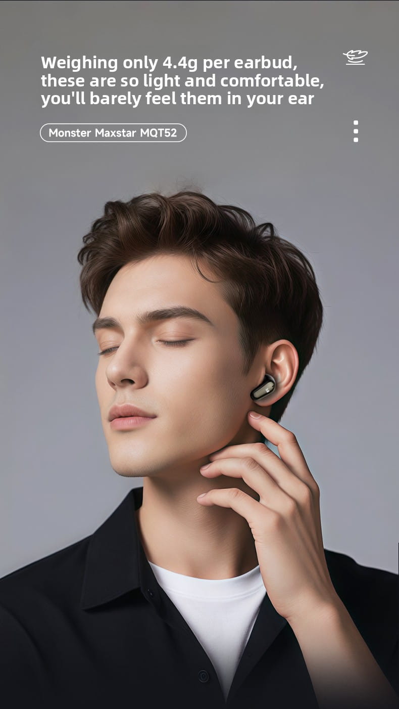 New Monster MQT52 TWS Wireless Bluetooth 5.4 Headset HIFI Stereo Music Gaming Earphones Talking Noise Canceling Earbuds