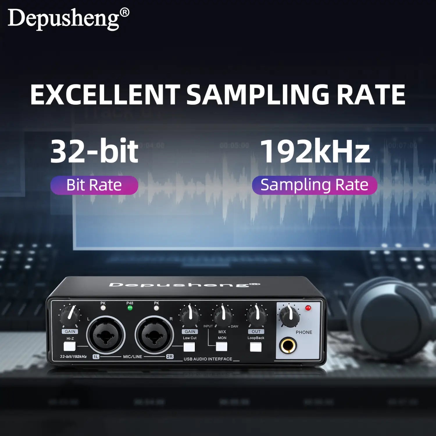 Audio Interface Depusheng MD22 USB 3.0 Sound Card with Monitoring Electric Guitar Live Recording For Studio Singing Micro