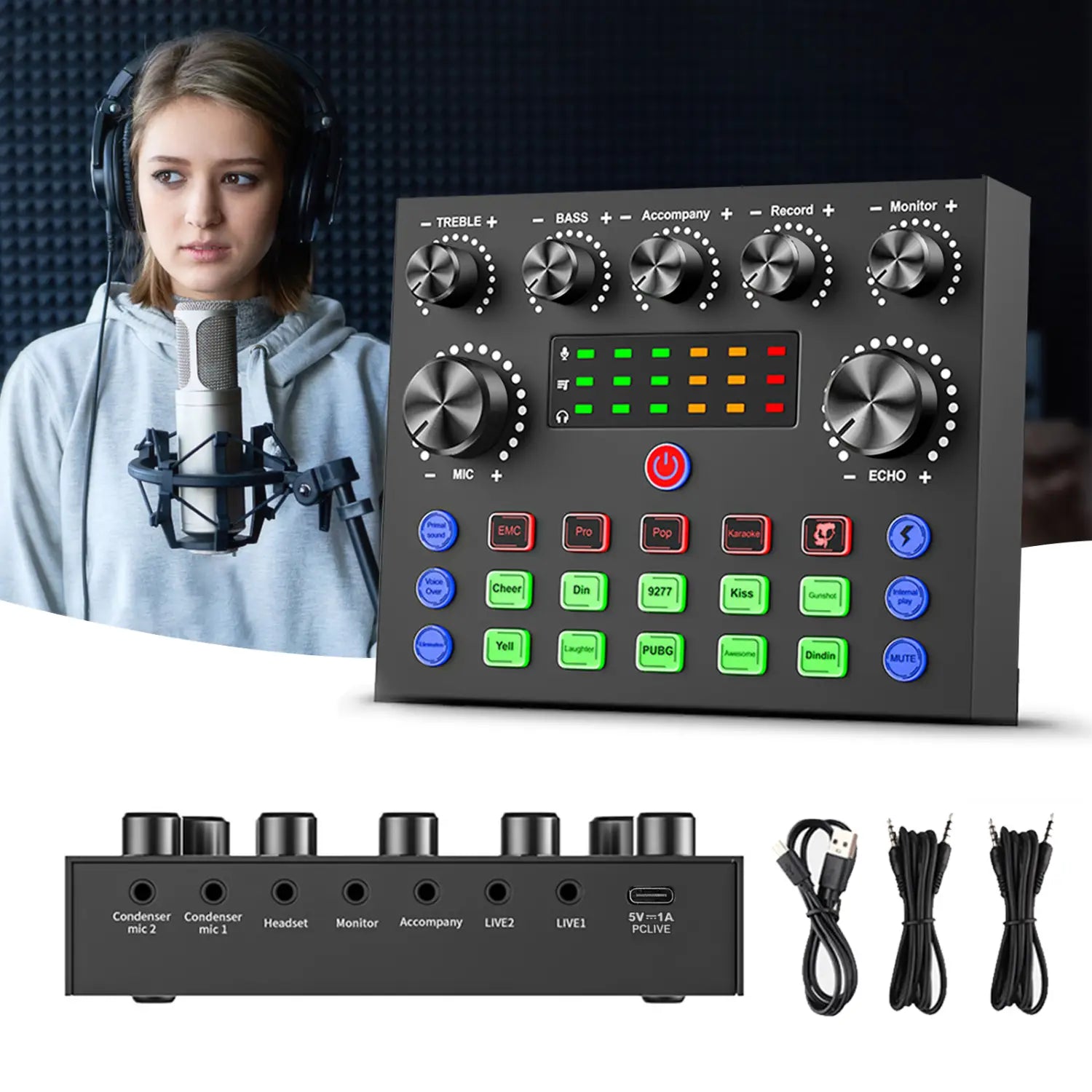 V8S Professional Sound Card with Voice Changer - 10 Sound Effects for PC Gaming Karaoke Live Streaming & Recording Studio