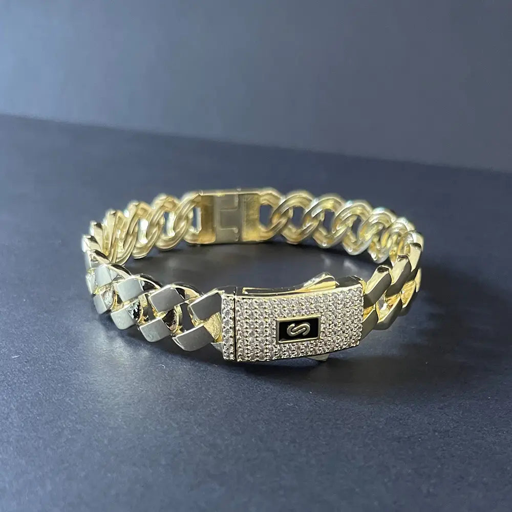 New hip hop Cuban bracelet Monaco hip hop bracelet 14K gold-plated copper unisex available for wholesale.