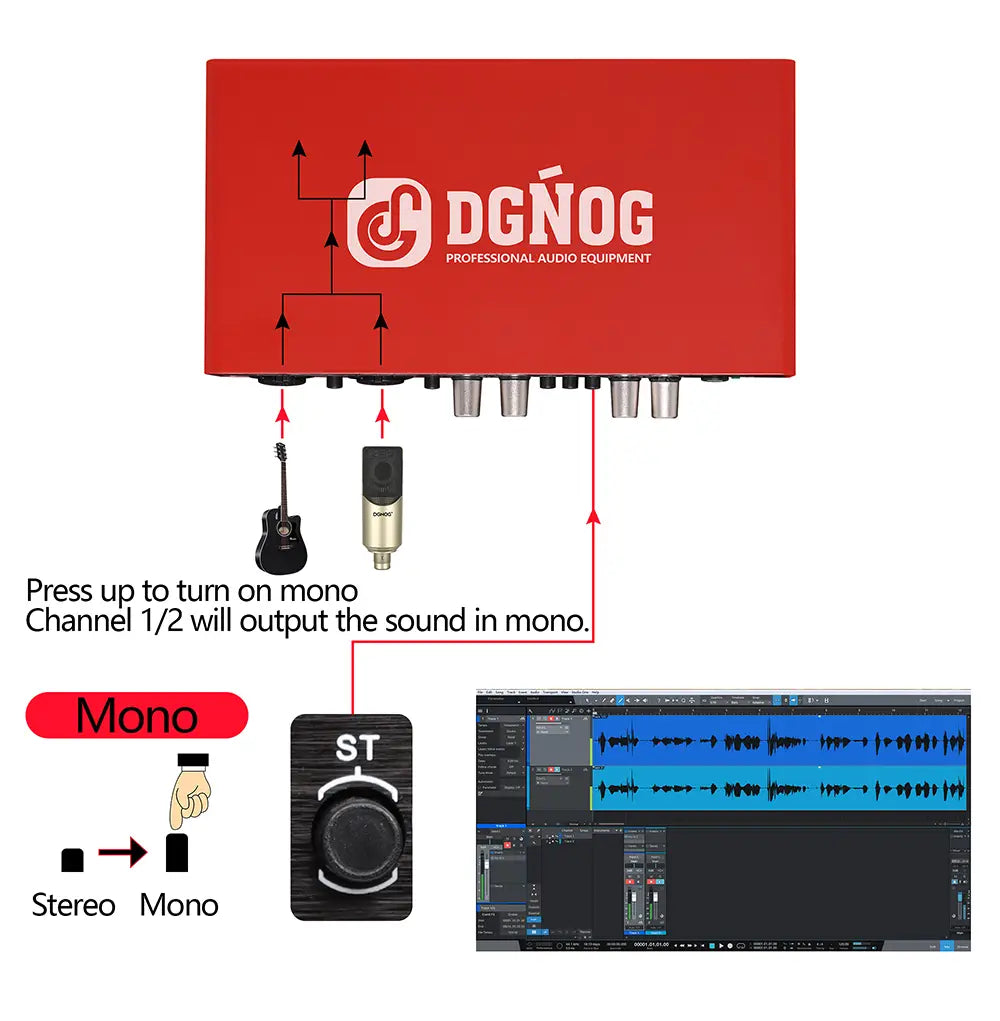 UC22 Audio Interface Sound Card 24-bit/192KHz AD Converter Electric Guitar Live Recording Professional Studio Singing Podcast