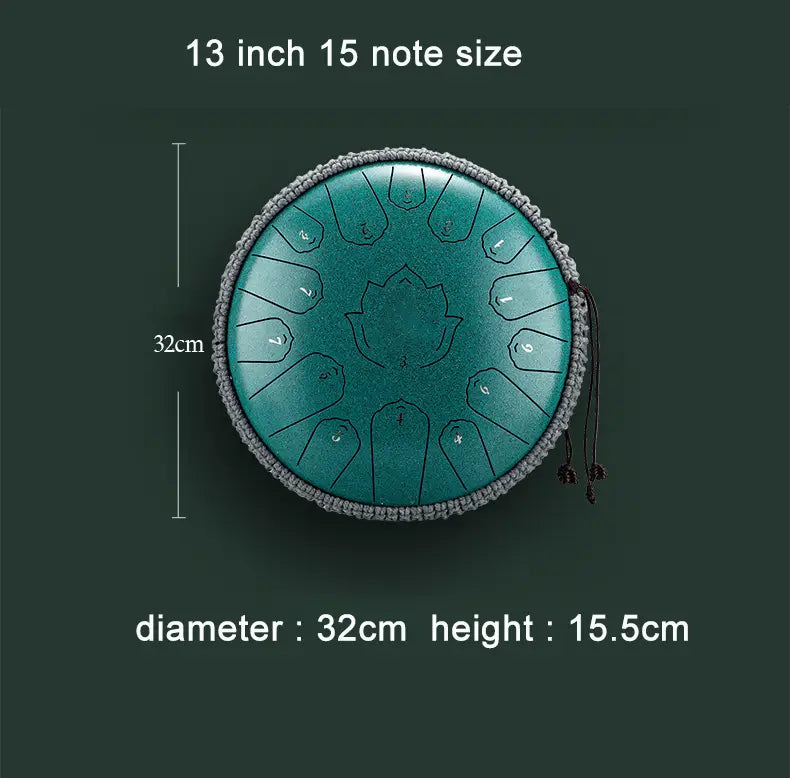 Hluru Steel Tongue Drum Glucophone 13 Inch 15 Notes C Tone Music Drum Ethereal Drum Percussion Musical Instruments Steel Drum