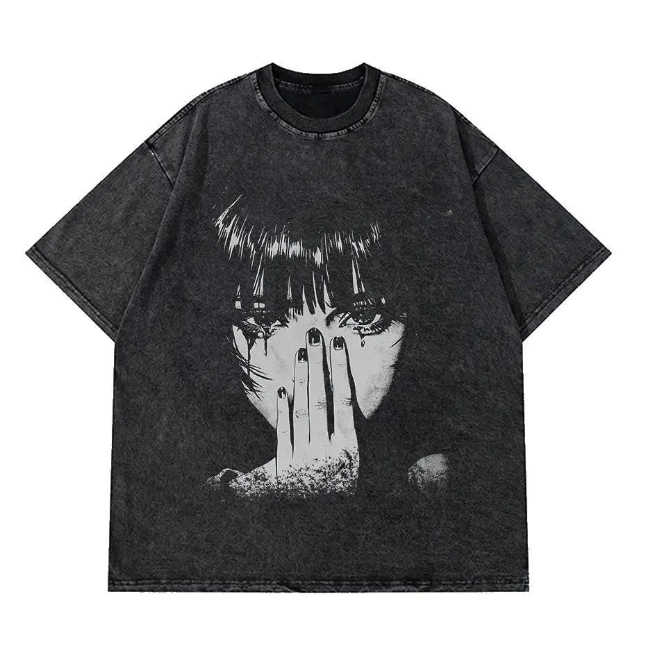 Hip Hop Men Fashion Washed T Shirt Streetwear Graphic Print Harajuku Hip Hop T-Shirt Summer Black Short Sleeve Cotton Loose Tops