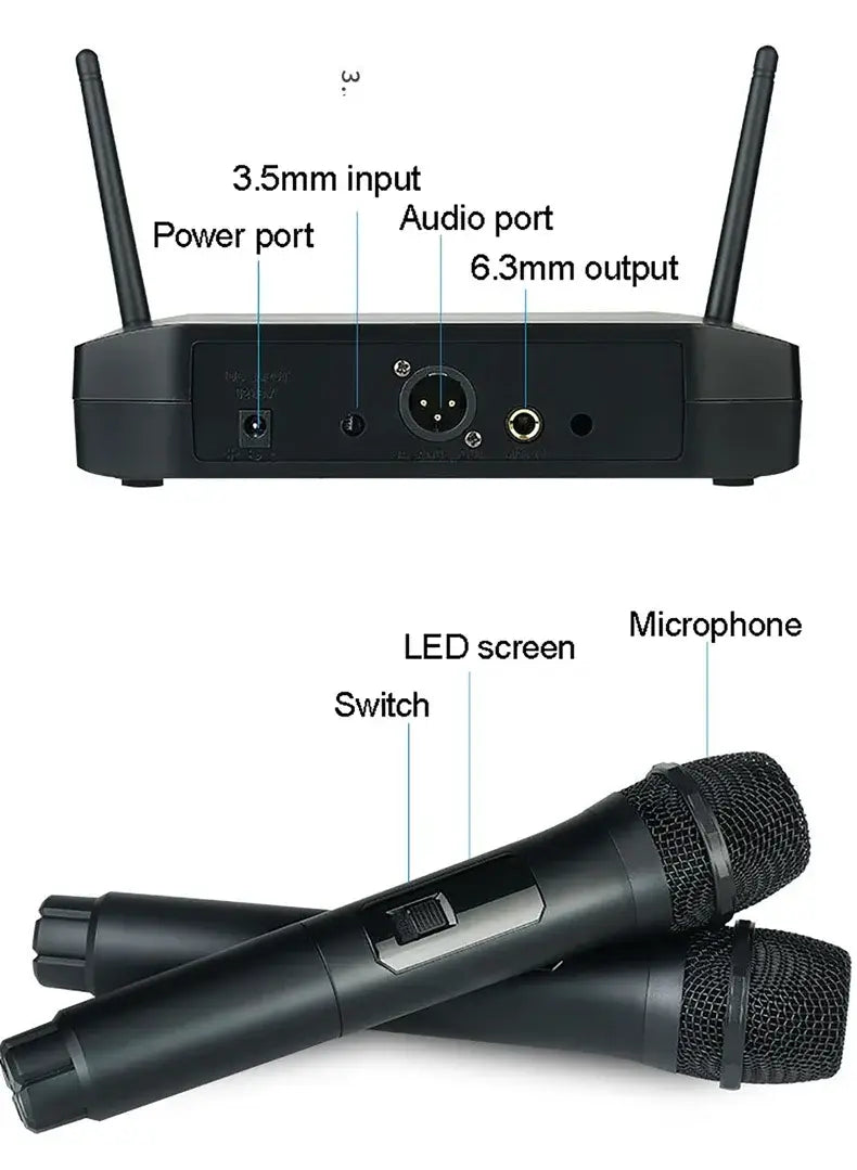 Professional VHF Wireless Microphone System 4 Channel Handheld Karaoke Microphone for Home Party Church Event PA TV Speaker