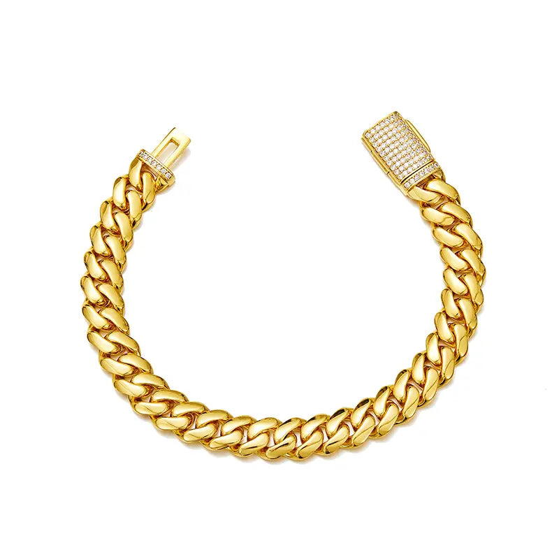 Hip Hop Rock Stainless Steel Rhombus Cuban Miami Link Chain Bracelets for Men Bling Iced Out Rapper Jewelry Gold Silver Color