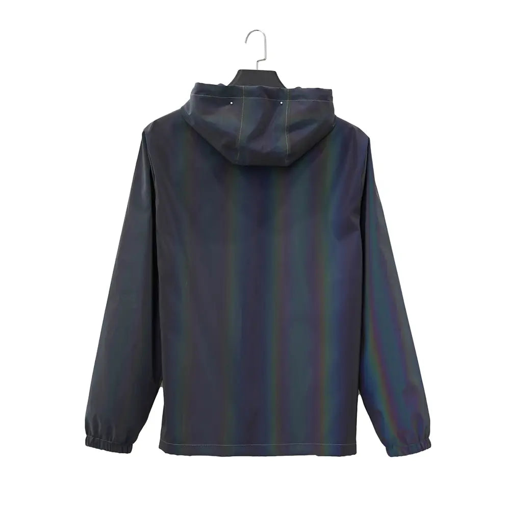 Men Reflective Jacket Gradient Colorful Hip-hop Streetwear Night Outdoor Hooded Windproof Coats Fashion Dance Skateboard Clothes