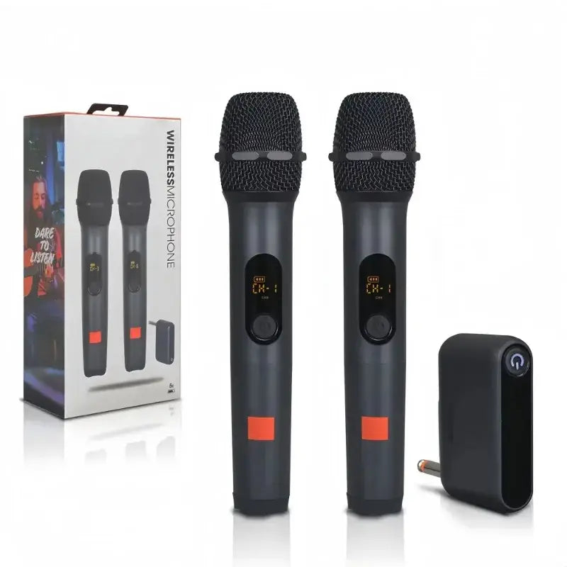 Wireless Microphone UHF 2 Channel Karaoke System With Rechargeable Receiver Cordless Handheld Mic For Church Party Speaker
