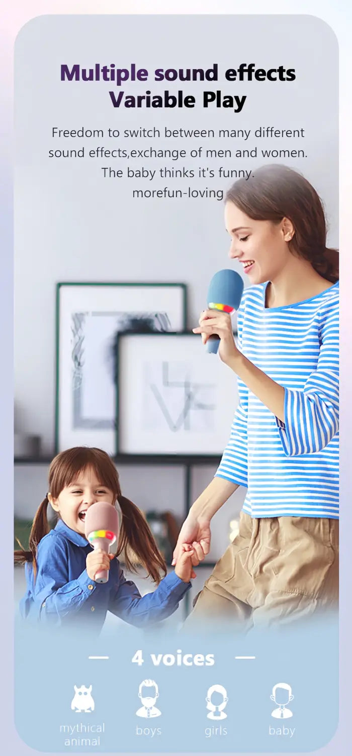 Wireless Karaoke Microphone with Speaker BT 5.3 No Delay 52mm Speaker No Howling Portable Mic for Singing with Lights