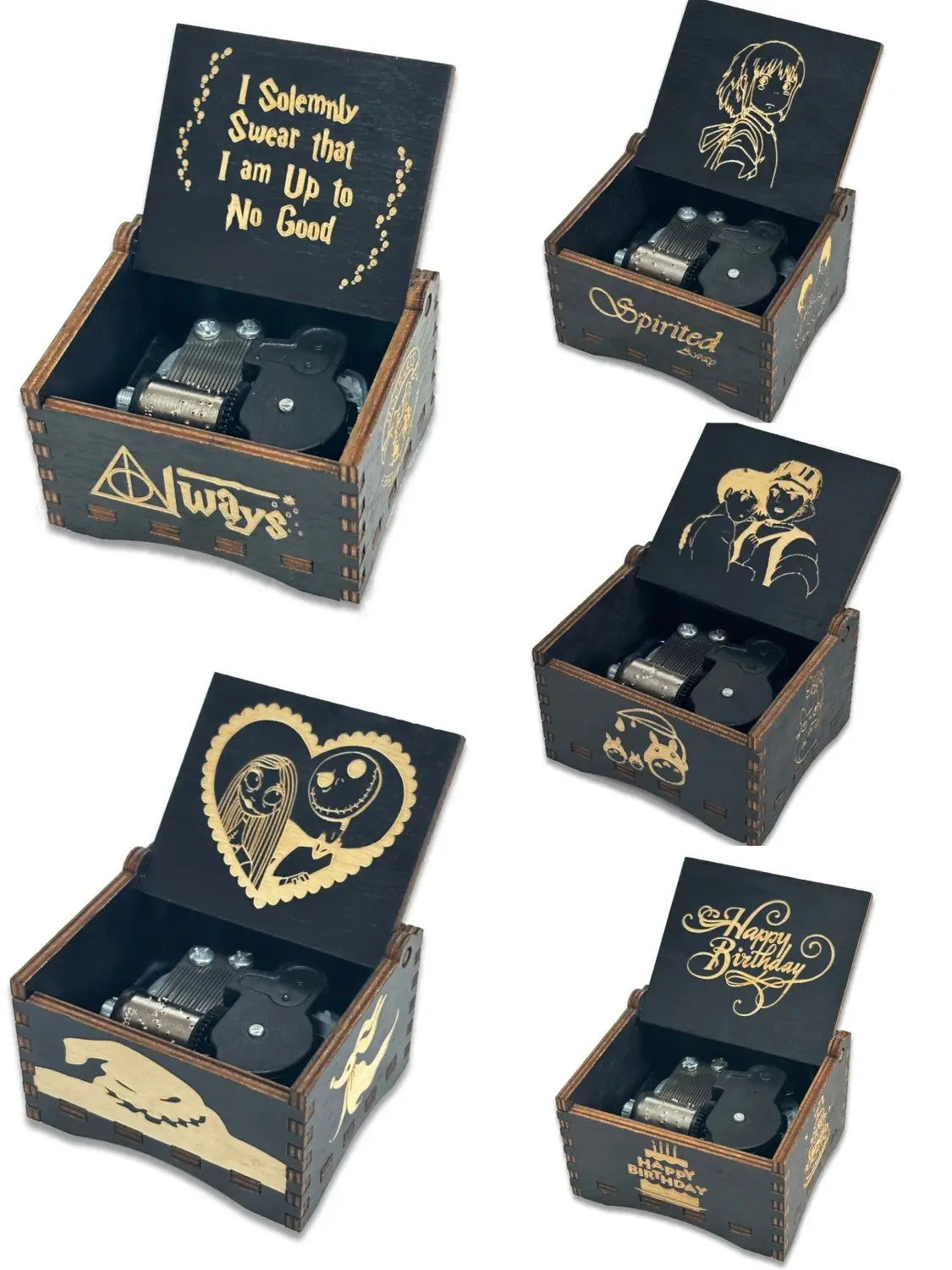 Wooden music box creative spring music box laser engraving gift giveaway stall toy display solid wood music box