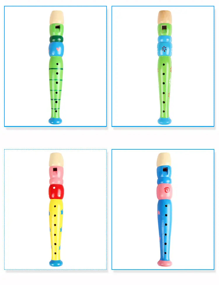 1pc 20cm/7.87in Colorful Wooden Flute Music Instrument Trumpet Buglet Hooter Kids Educational Learning Musical Toys for Children