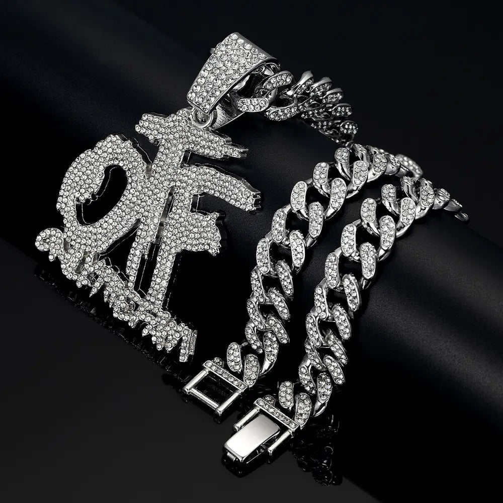 Hip Hop Fashion English Letter OTF Pendant Cuban Chain Necklace Suitable For Daily Wear By Men And Women Rock Party Jewelry