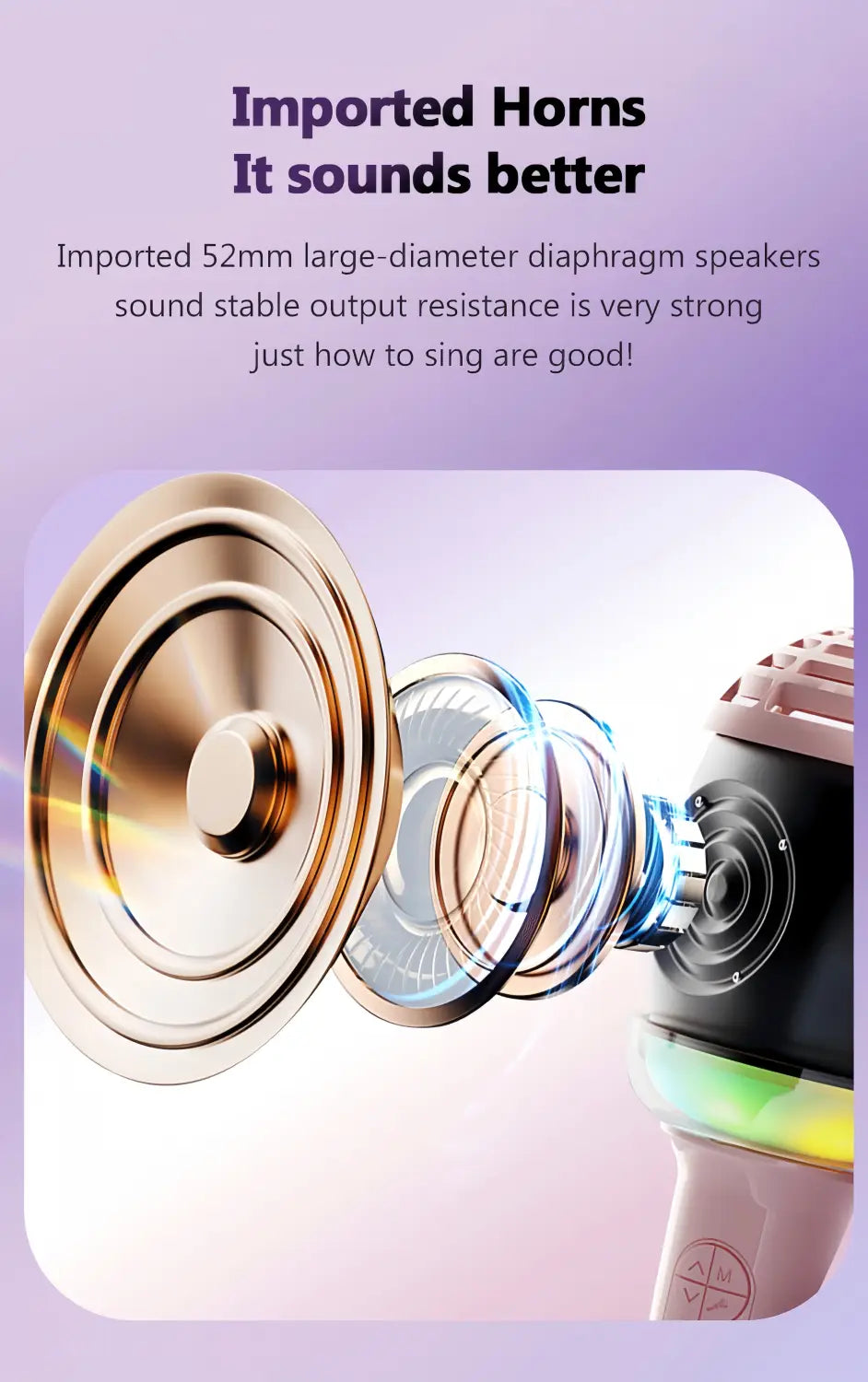 Wireless Karaoke Microphone with Speaker BT 5.3 No Delay 52mm Speaker No Howling Portable Mic for Singing with Lights