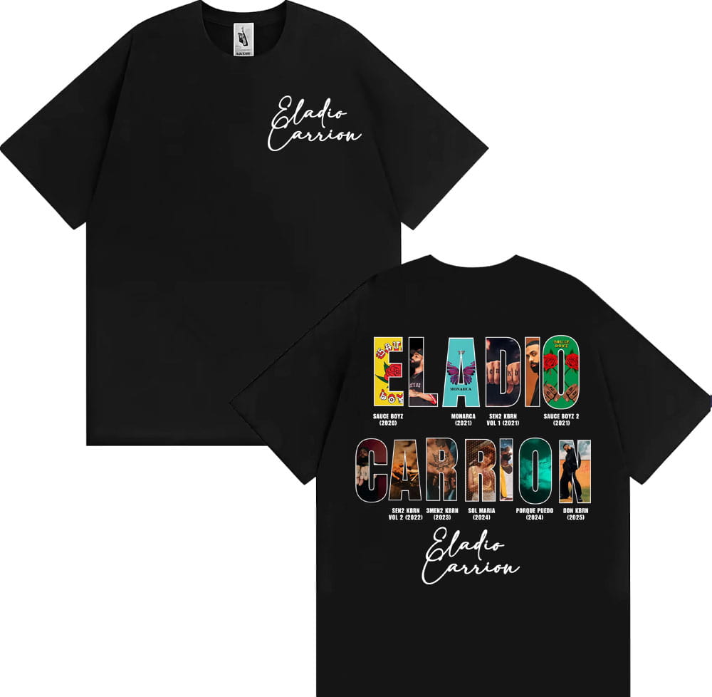 Rapper Eladio Carrion Album Cover 2025 Tour T Shirt Men Women Vintage 90s Hip Hop Street T-shirts Casual Loose Oversized T-shirt