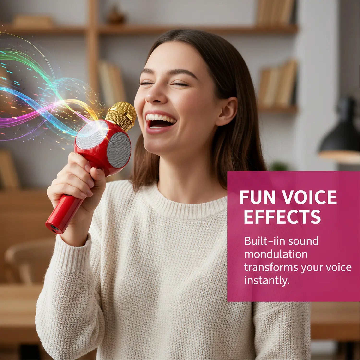 Karaoke Machine Microphone Wireless Bluetooth Speaker with Magic Voice Changer Colorful LED Lights Toy Gift for Girls Boys