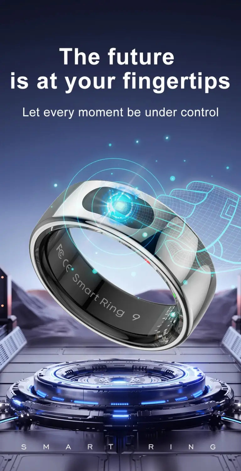 Smart Ring Health and Sleep Tracker Heart Rate Blood Oxygen Monitor Body Temperature Music/Video/Camera Control 5ATM Waterproof