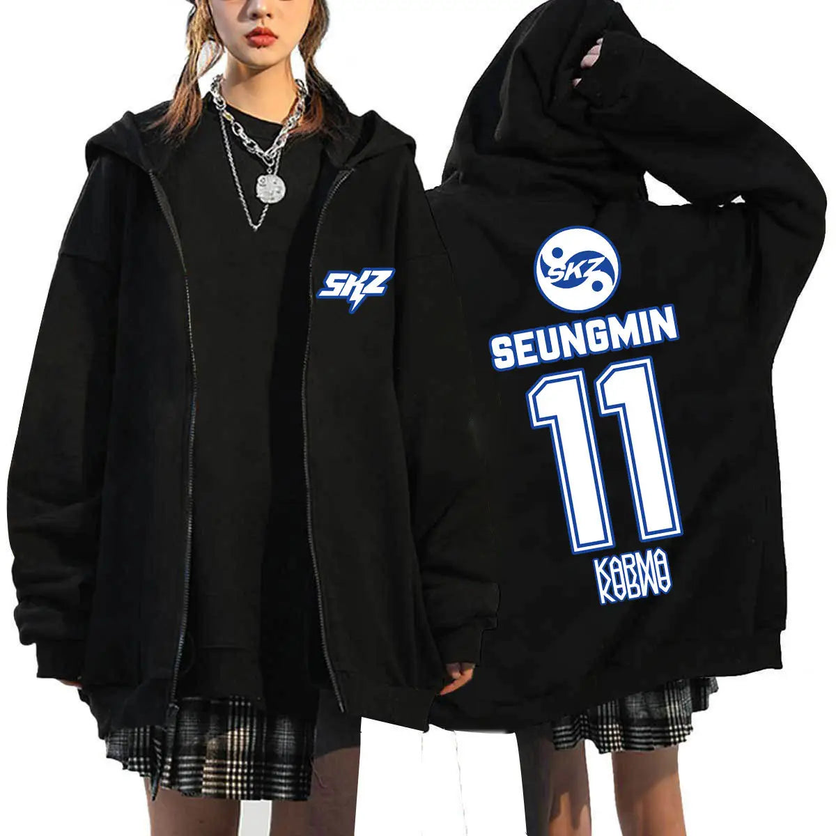 2025 Men’s & Women’s KPOP KARMA Print Zip-Up Hoodie Fashion Casual Loose Fleece-Lined Long Sleeve Jacket