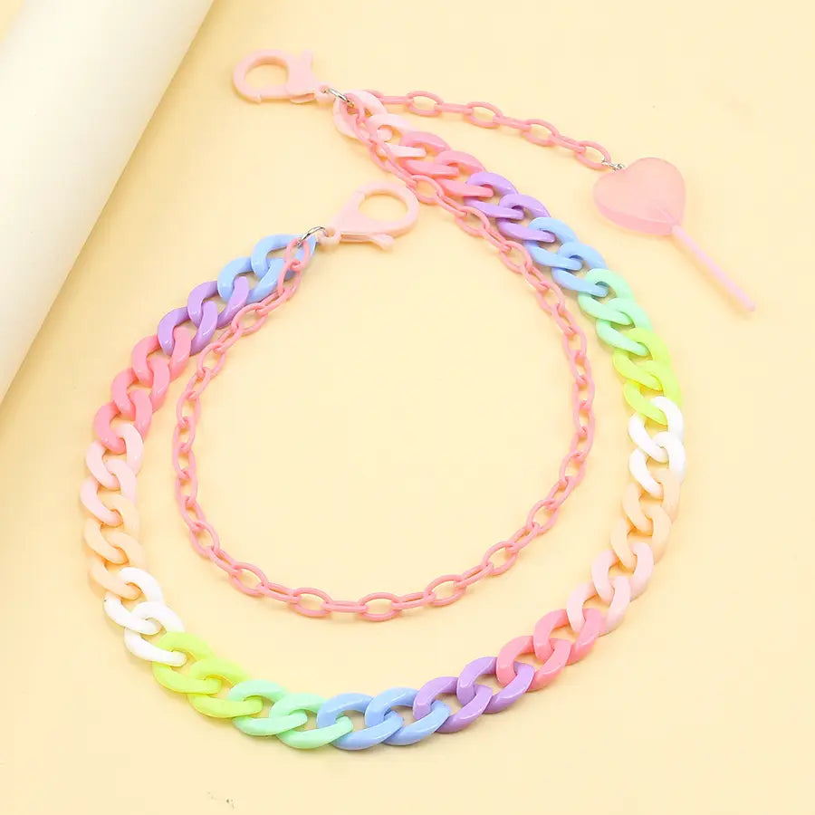 Hip Hop Rainbow Resin Chain Keychain Men Women Waist Chain Multicolor Acrylic Heart Lollipop Pants Trousers Chain Punk Jewelry