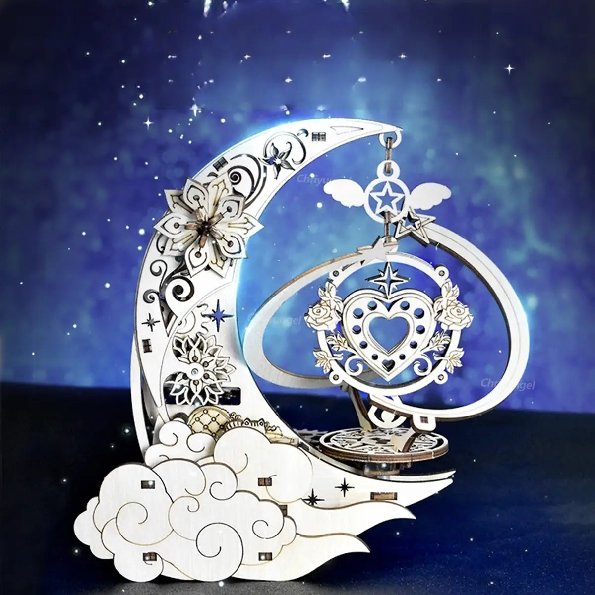 3D Wooden Puzzle Moon Star Model Music Box Building Kits Rotating Craft Decor Educational STEM Toy Gift for Adults Teens Kids