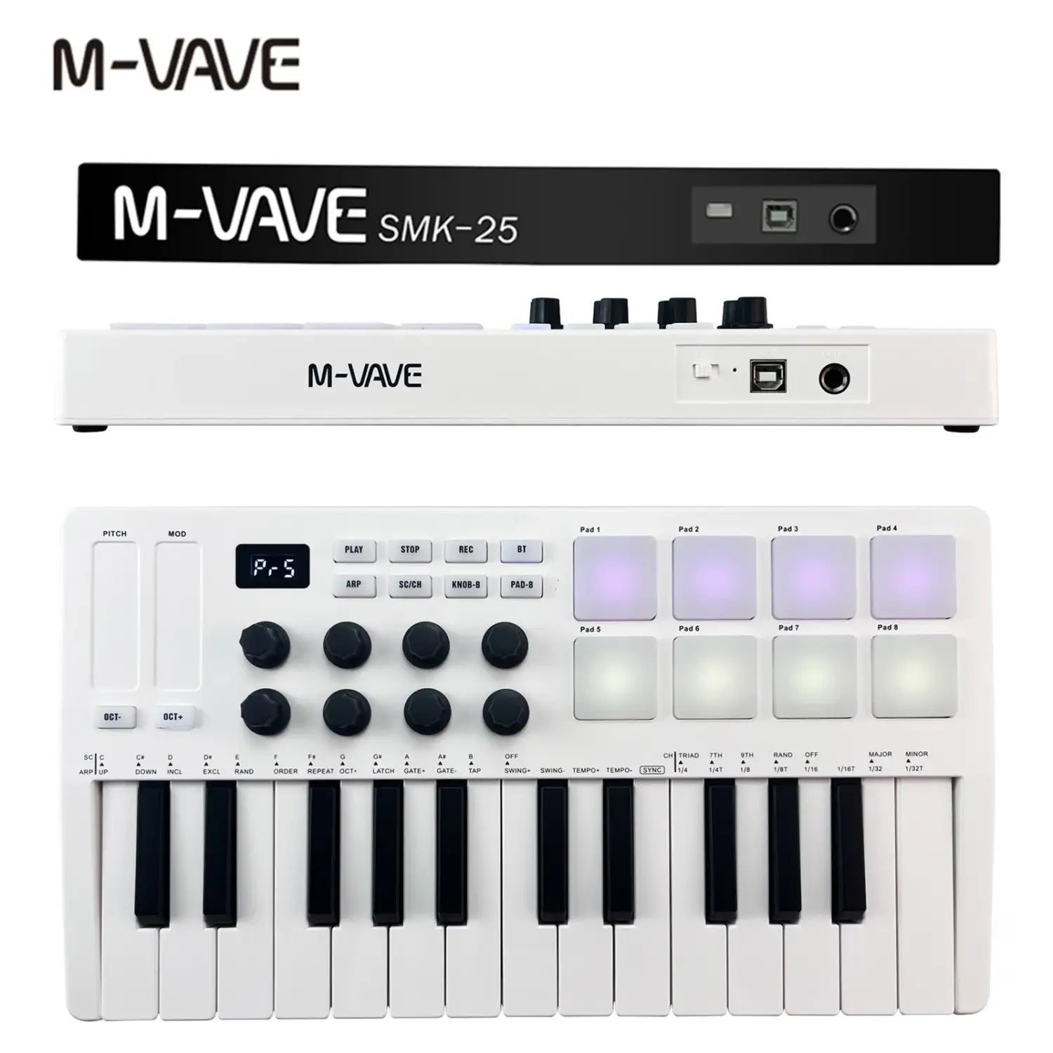 M-VAVE MIDI Controller Keyboard 25-Key Mini Portable USB Keyboard Piano MIDI Keyboard Controller 8 RGB Backlit Pads 8 Knobs