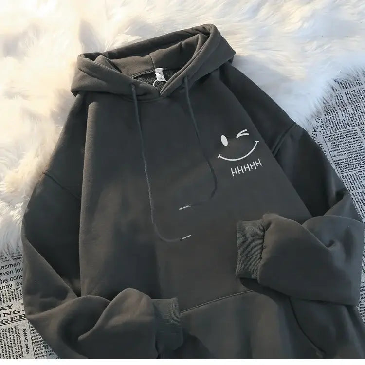Men’s Smiling Face Funny Fashion Couple Hooded Sweater American Heavyweight Loose Thickened Cashmere Boys’ Hoodie Pullover Top