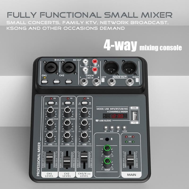 Small Sized 4 Channel USB Mixing Console Portable Sound Mixer Metal Body for Recording Karaoke Songs Black Gray