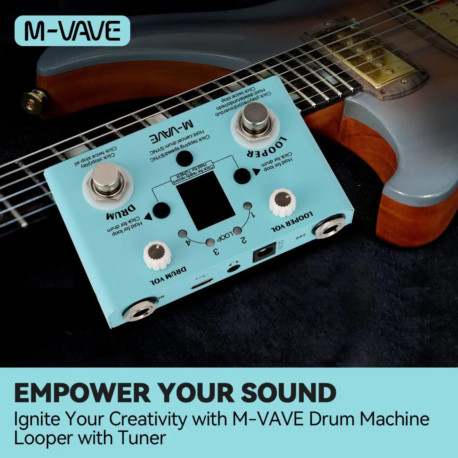M-vave Lost Tempo Drum Machines & Looper Pedal - 4-Mode Tuner/Drum 30 Presets 11 Mins Recoding Time,for Guitar/Bass Effects